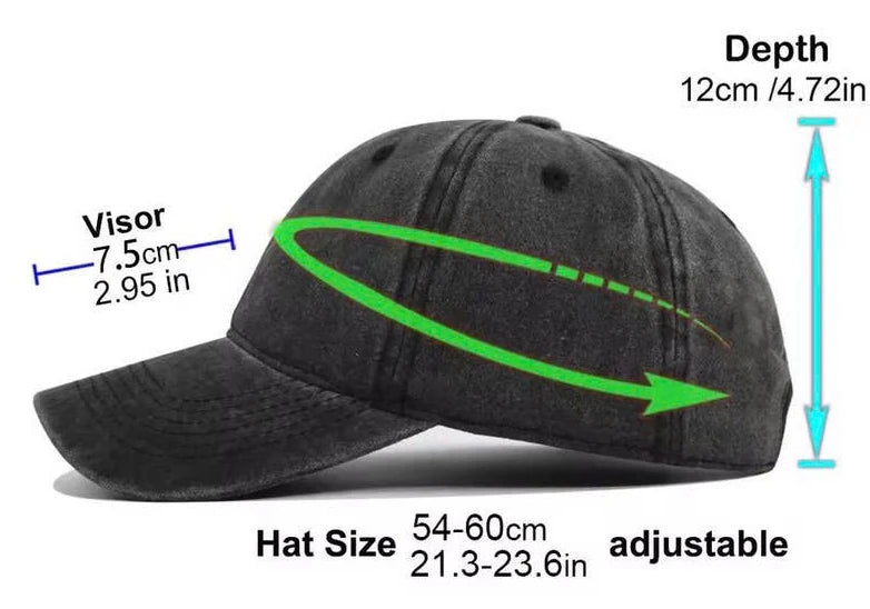 Washed Hat measurements from our embroidery workshop
