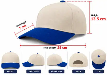 5-Panel Baseball Cap measurements from our embroidery workshop