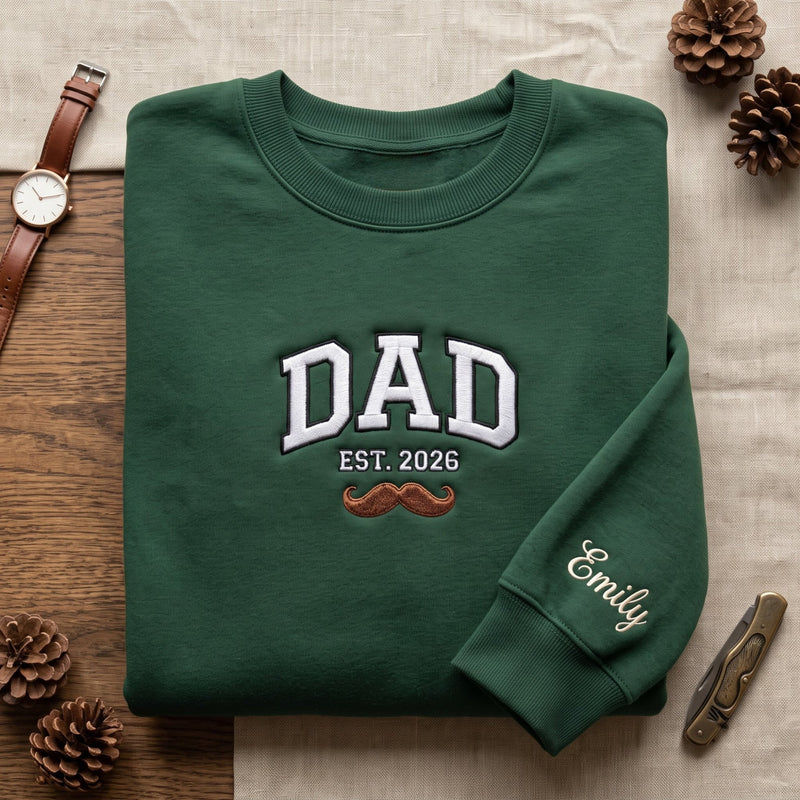 Personalized Dad EST Year Mustache Kids Names Embroidered Sweatshirt – Gifts for Dad