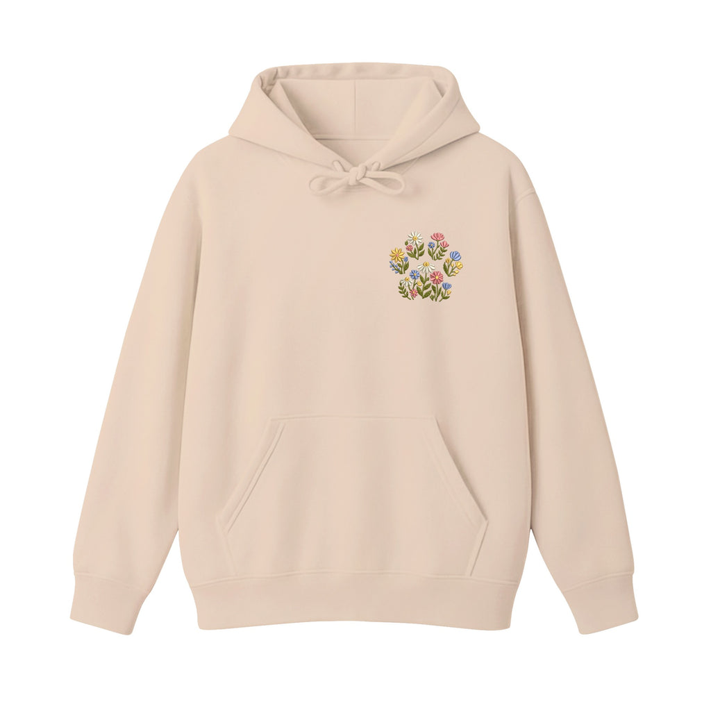 Custom Pet Name Floral Paw embroidered hoodie in Beige — chest embroidery