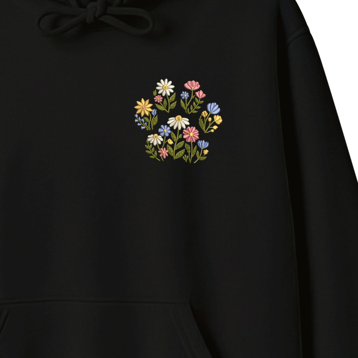 Custom Pet Name Floral Paw embroidered hoodie — chest embroidery