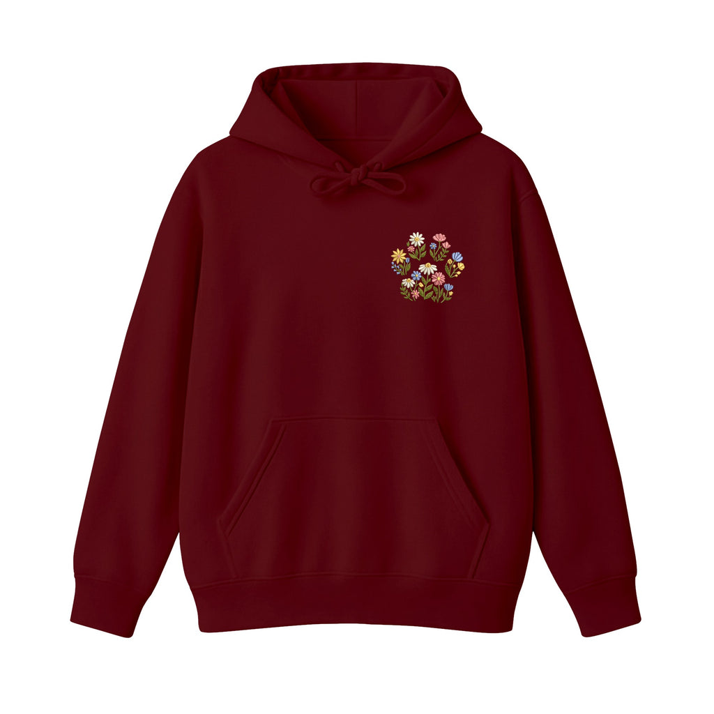 Custom Pet Name Floral Paw embroidered hoodie in Marron — chest embroidery