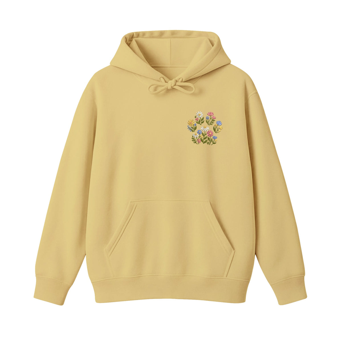 Custom Pet Name Floral Paw embroidered hoodie in Sand — chest embroidery