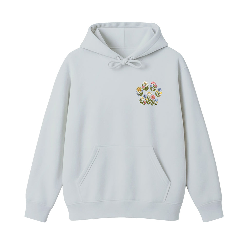 Custom Pet Name Floral Paw embroidered hoodie in Sports Grey — chest embroidery