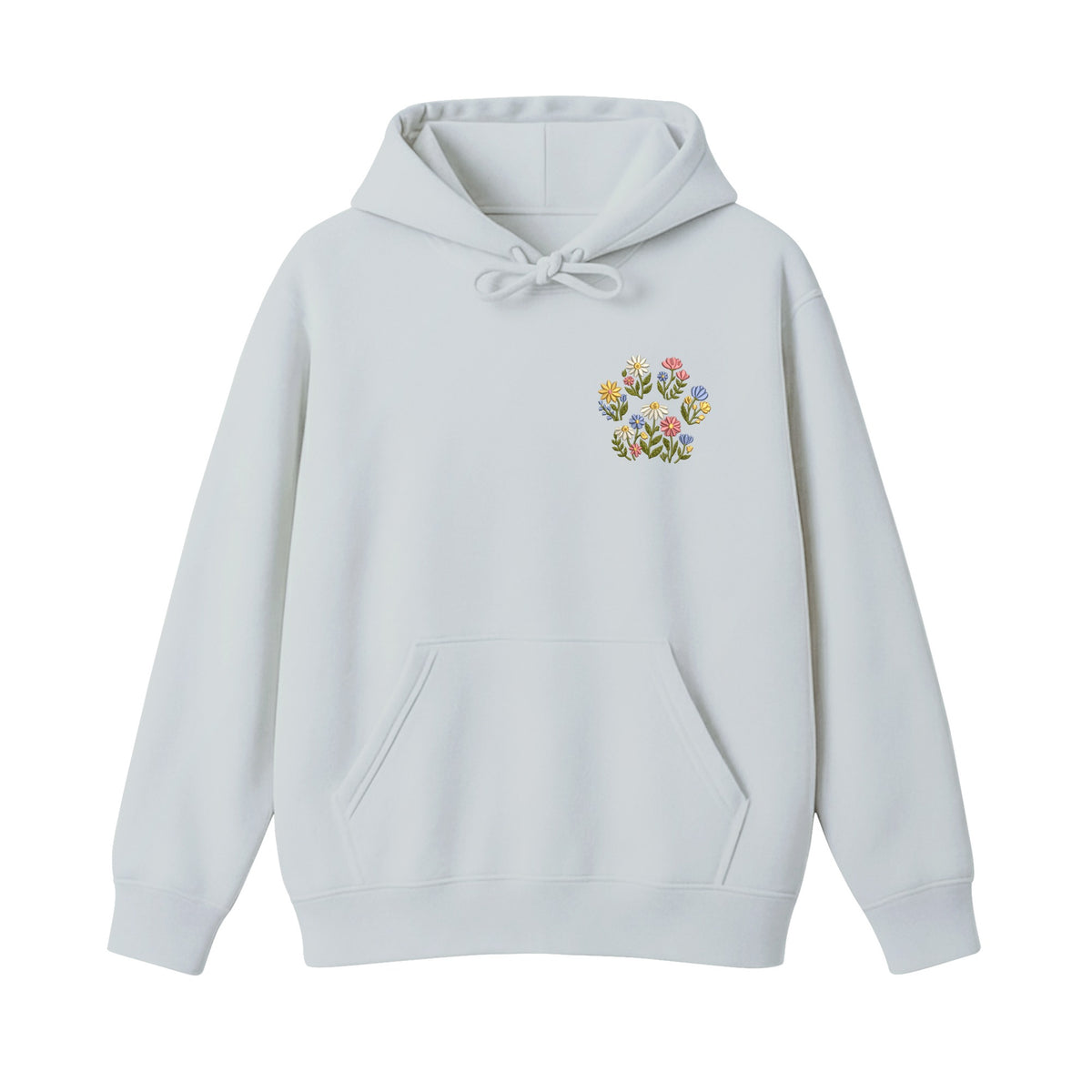 Custom Pet Name Floral Paw embroidered hoodie in Sports Grey — chest embroidery