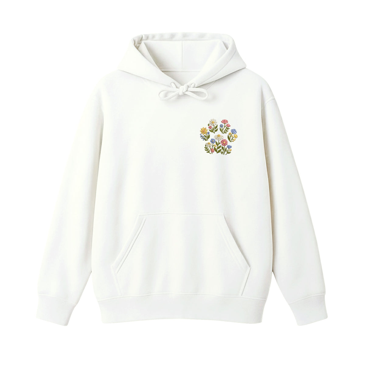 Custom Pet Name Floral Paw embroidered hoodie in White — chest embroidery