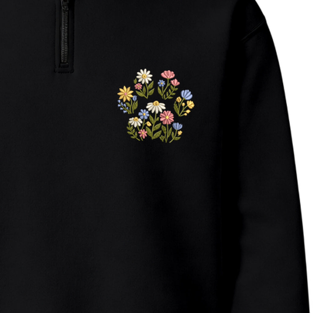 Custom Pet Name Floral Paw embroidered quarter-zip — chest embroidery