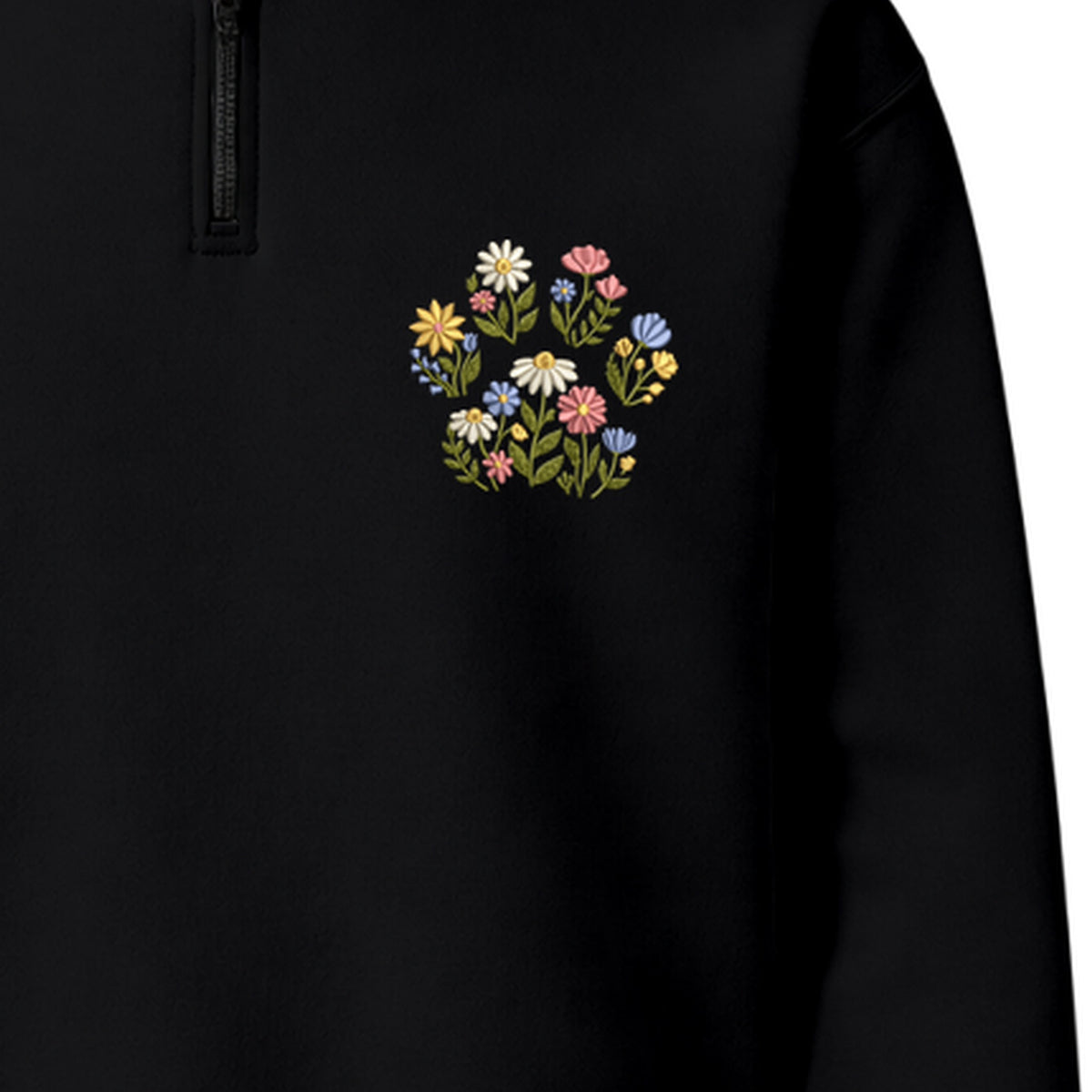 Custom Pet Name Floral Paw embroidered quarter-zip — chest embroidery