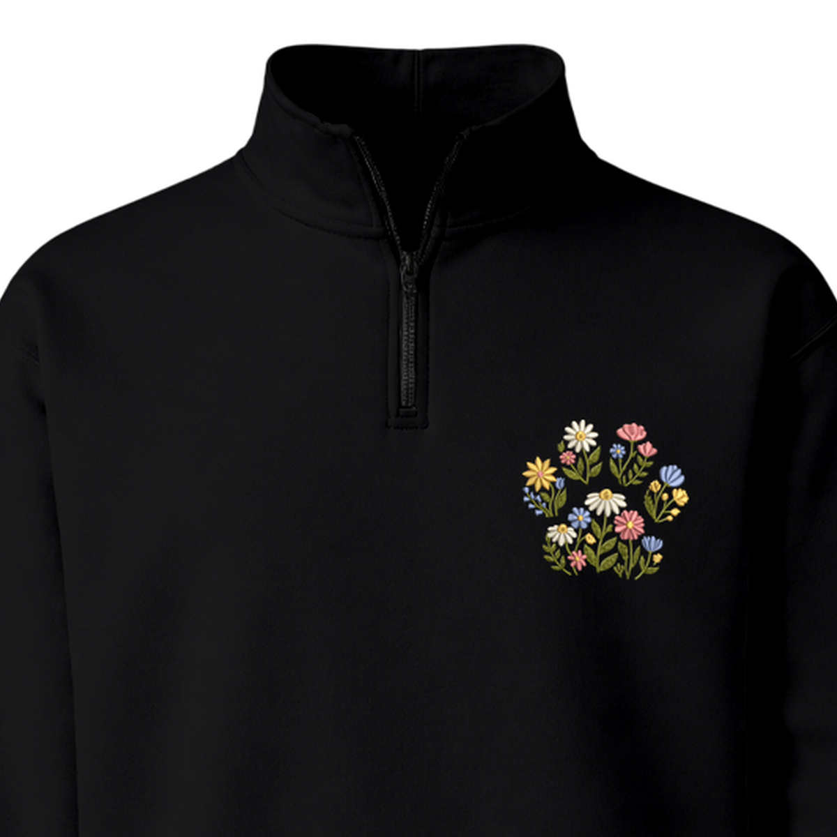 Custom Pet Name Floral Paw embroidered quarter-zip — chest embroidery
