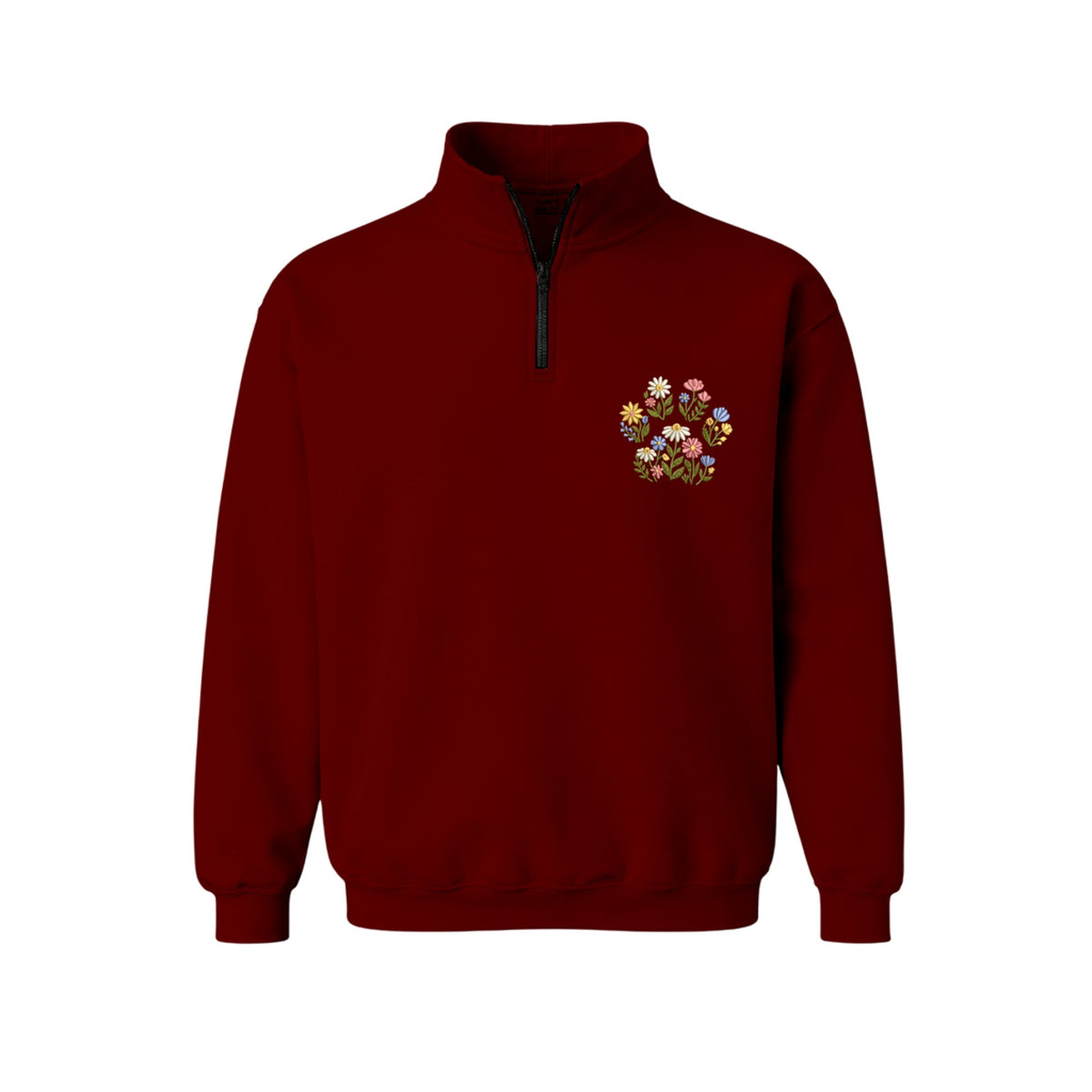 Custom Pet Name Floral Paw embroidered quarter-zip in Marron — chest embroidery