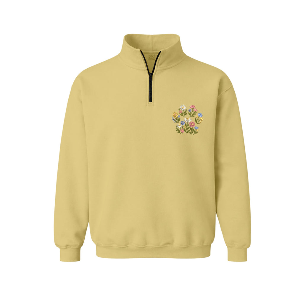 Custom Pet Name Floral Paw embroidered quarter-zip in Sand — chest embroidery