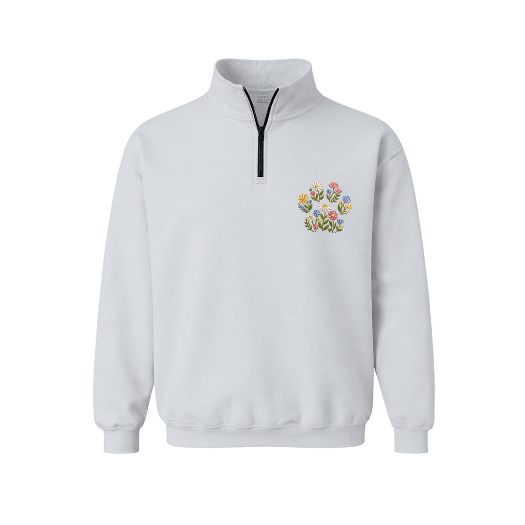 Custom Pet Name Floral Paw embroidered quarter-zip in Sports Grey — chest embroidery