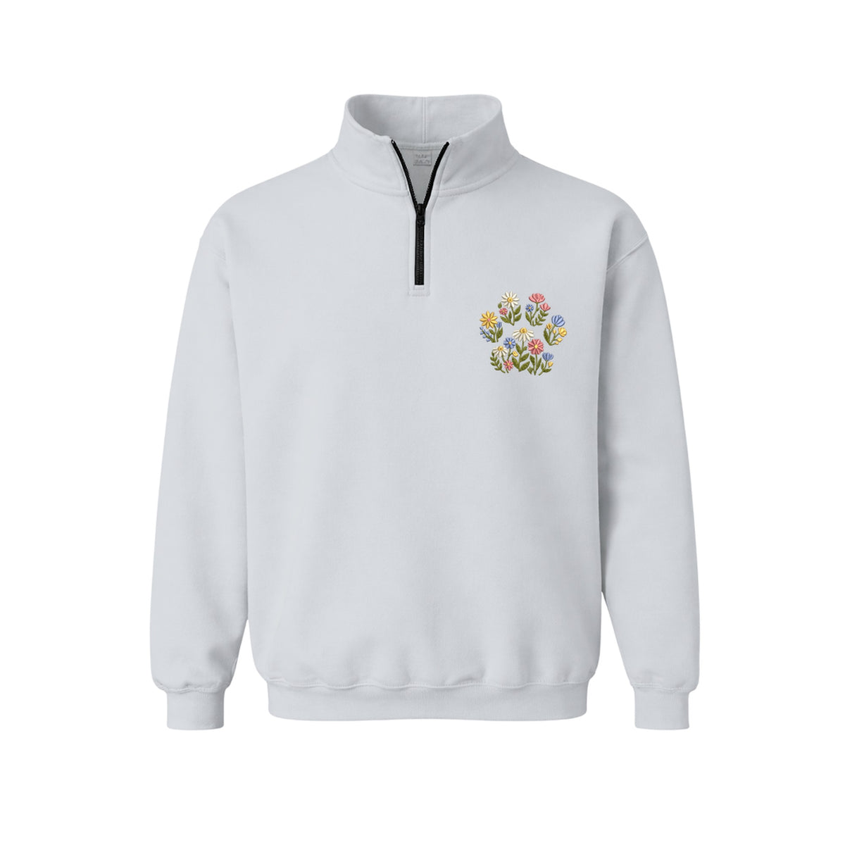 Custom Pet Name Floral Paw embroidered quarter-zip in Sports Grey — chest embroidery