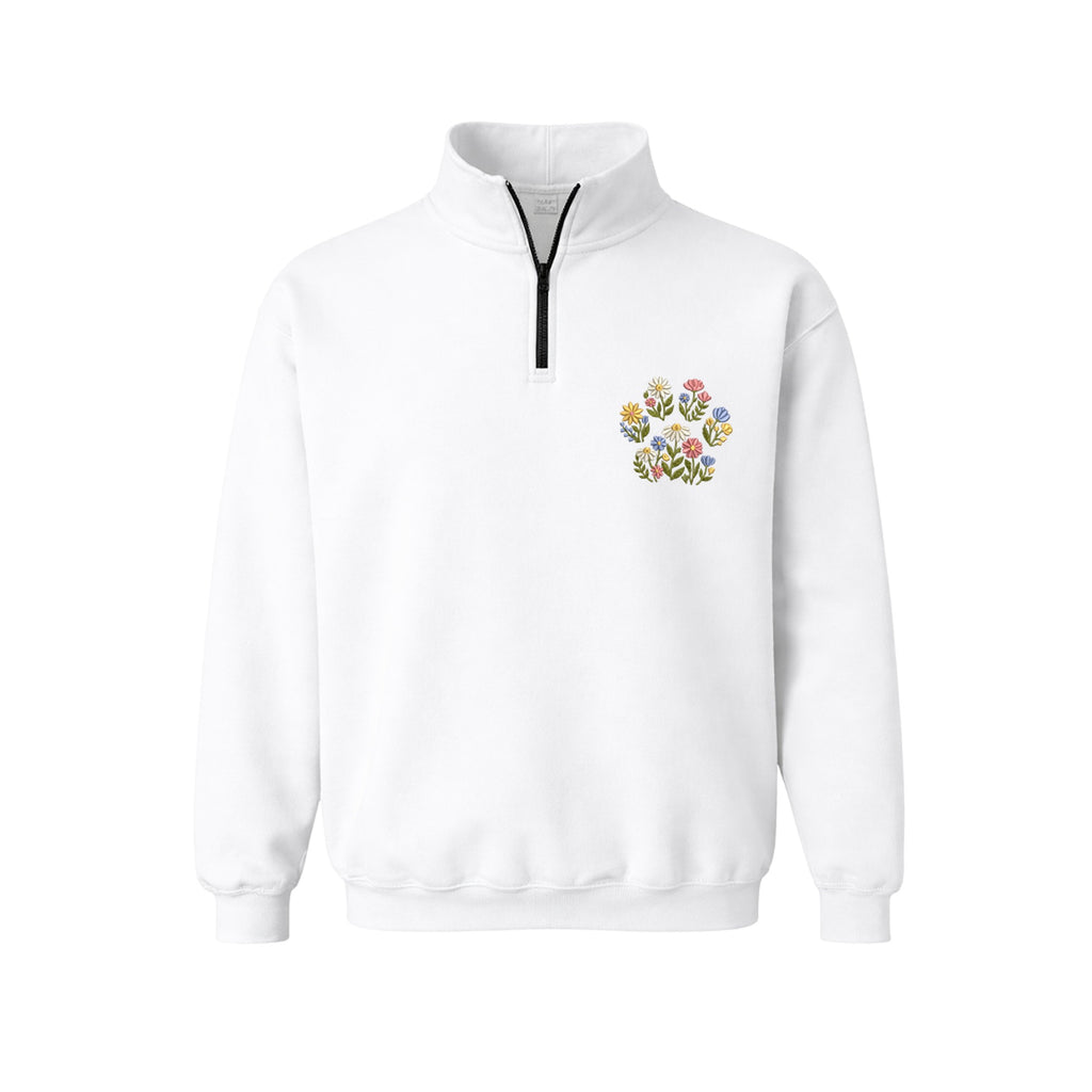 Custom Pet Name Floral Paw embroidered quarter-zip in White — chest embroidery
