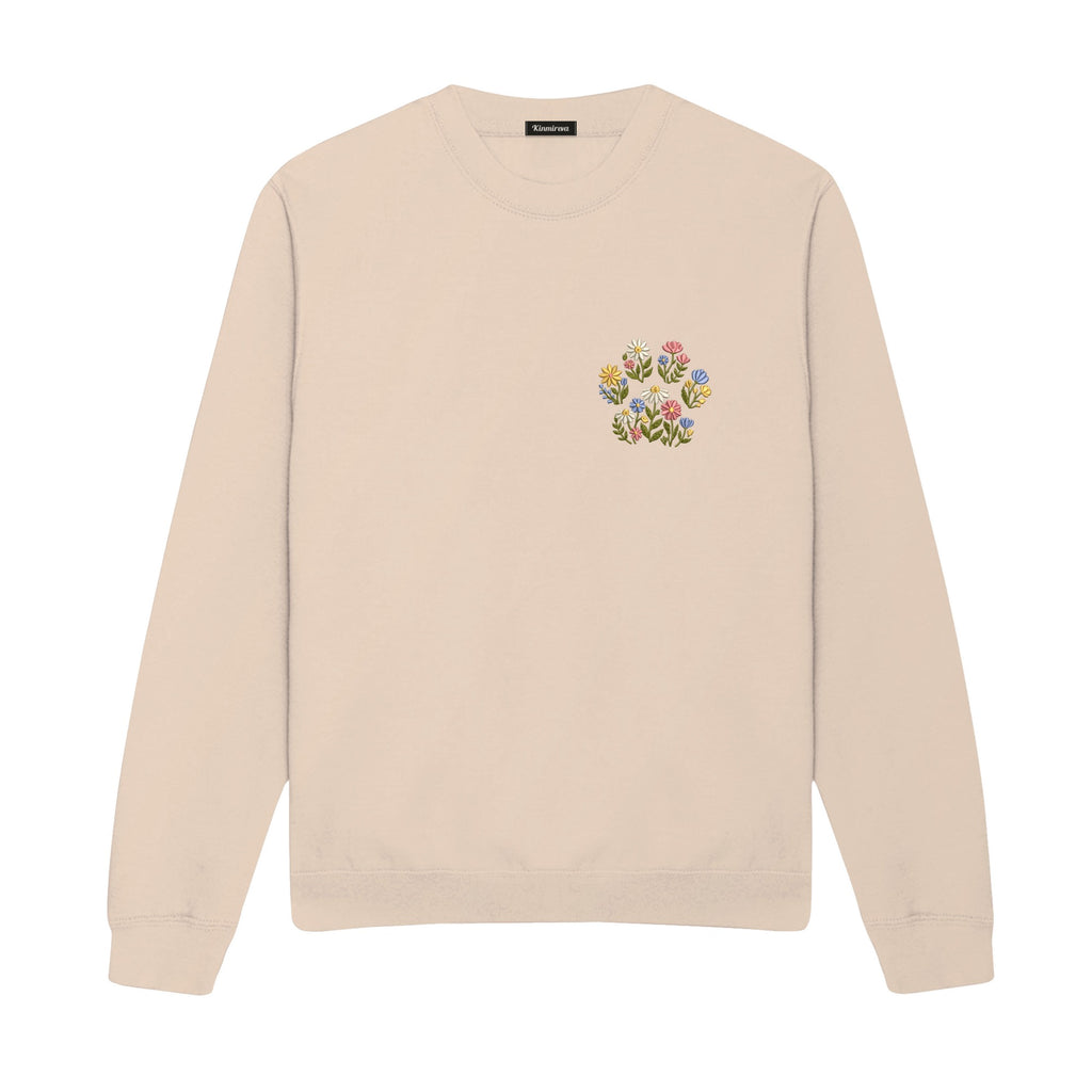 Custom Pet Name Floral Paw embroidered sweatshirt in Beige — chest embroidery