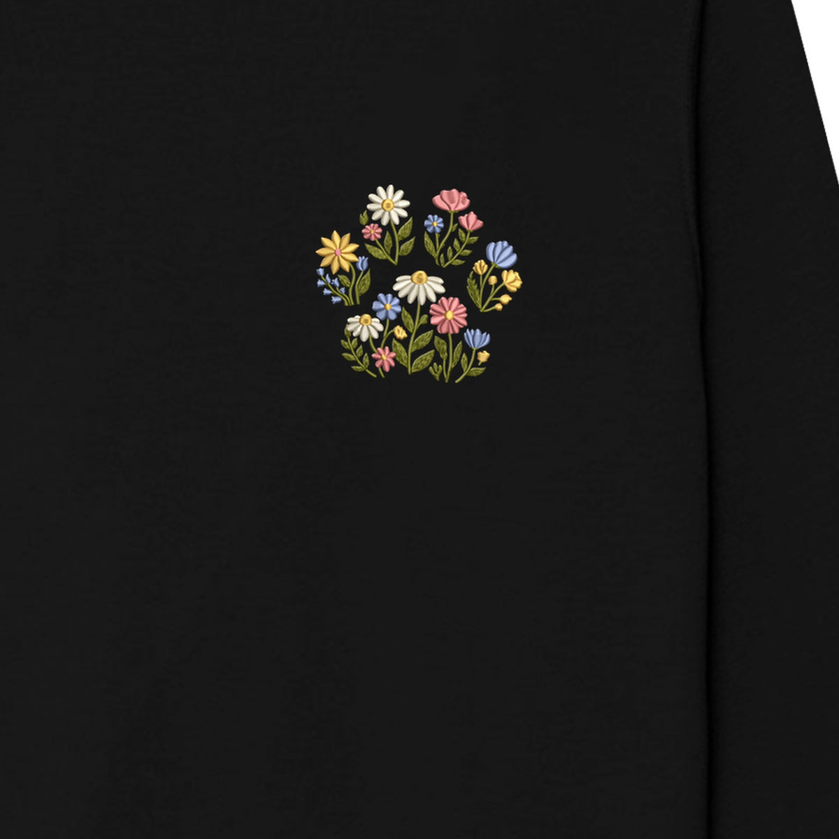 Custom Pet Name Floral Paw embroidered sweatshirt — chest embroidery