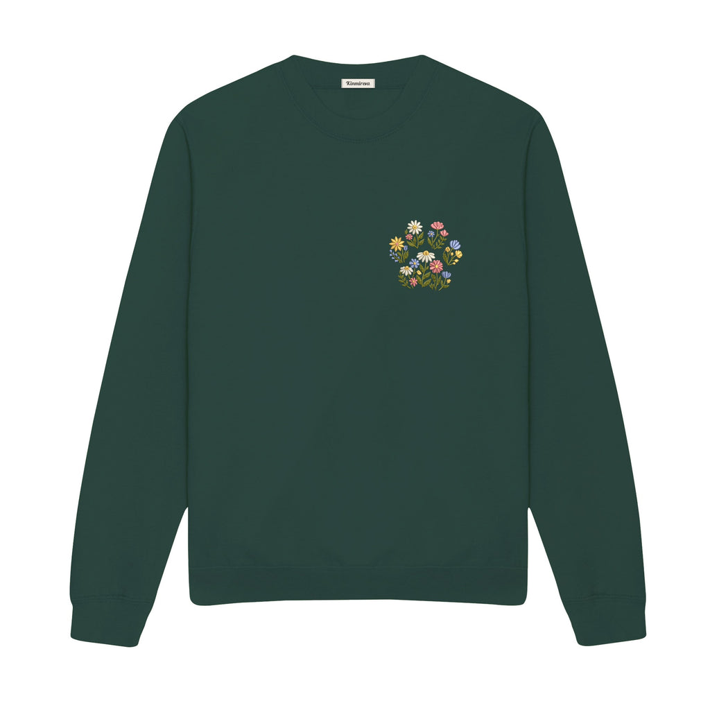 Custom Pet Name Floral Paw embroidered sweatshirt in Forest Green — chest embroidery