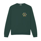 Custom Pet Name Floral Paw embroidered sweatshirt in Forest Green — chest embroidery