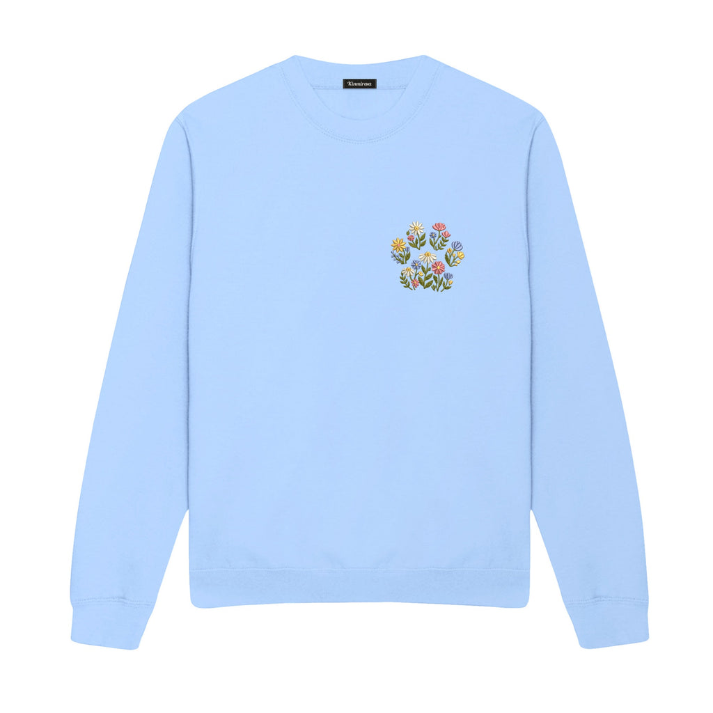 Custom Pet Name Floral Paw embroidered sweatshirt in Light Blue — chest embroidery