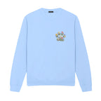 Custom Pet Name Floral Paw embroidered sweatshirt in Light Blue — chest embroidery