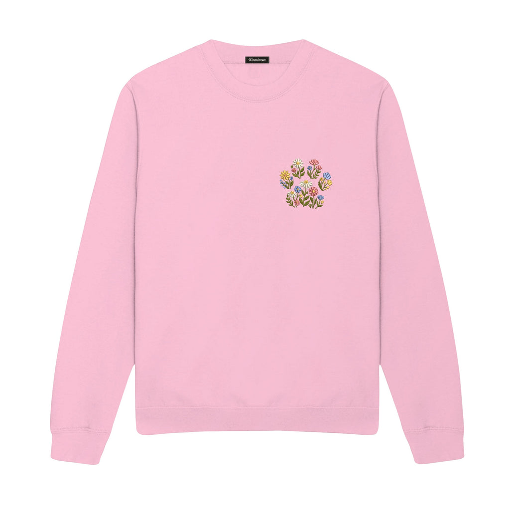Custom Pet Name Floral Paw embroidered sweatshirt in Light Pink — chest embroidery