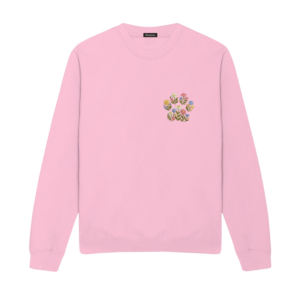 Custom Pet Name Floral Paw embroidered sweatshirt in Light Pink — chest embroidery