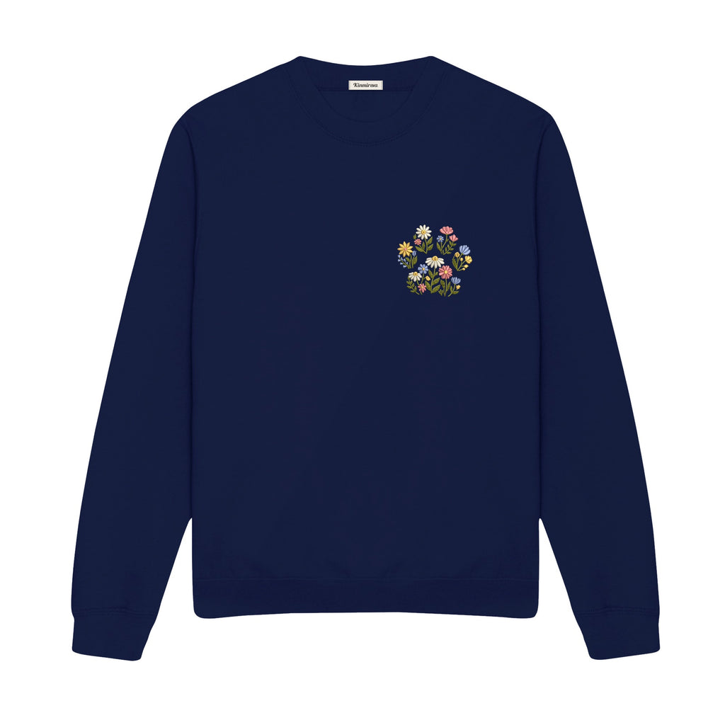 Custom Pet Name Floral Paw embroidered sweatshirt in Navy — chest embroidery