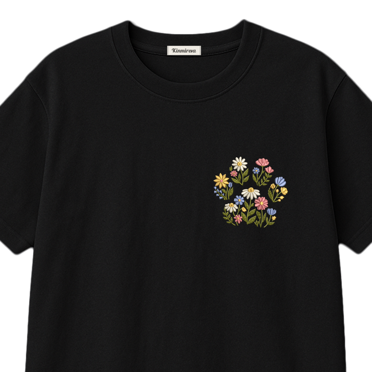 Custom Pet Name Floral Paw embroidered t-shirt — chest embroidery