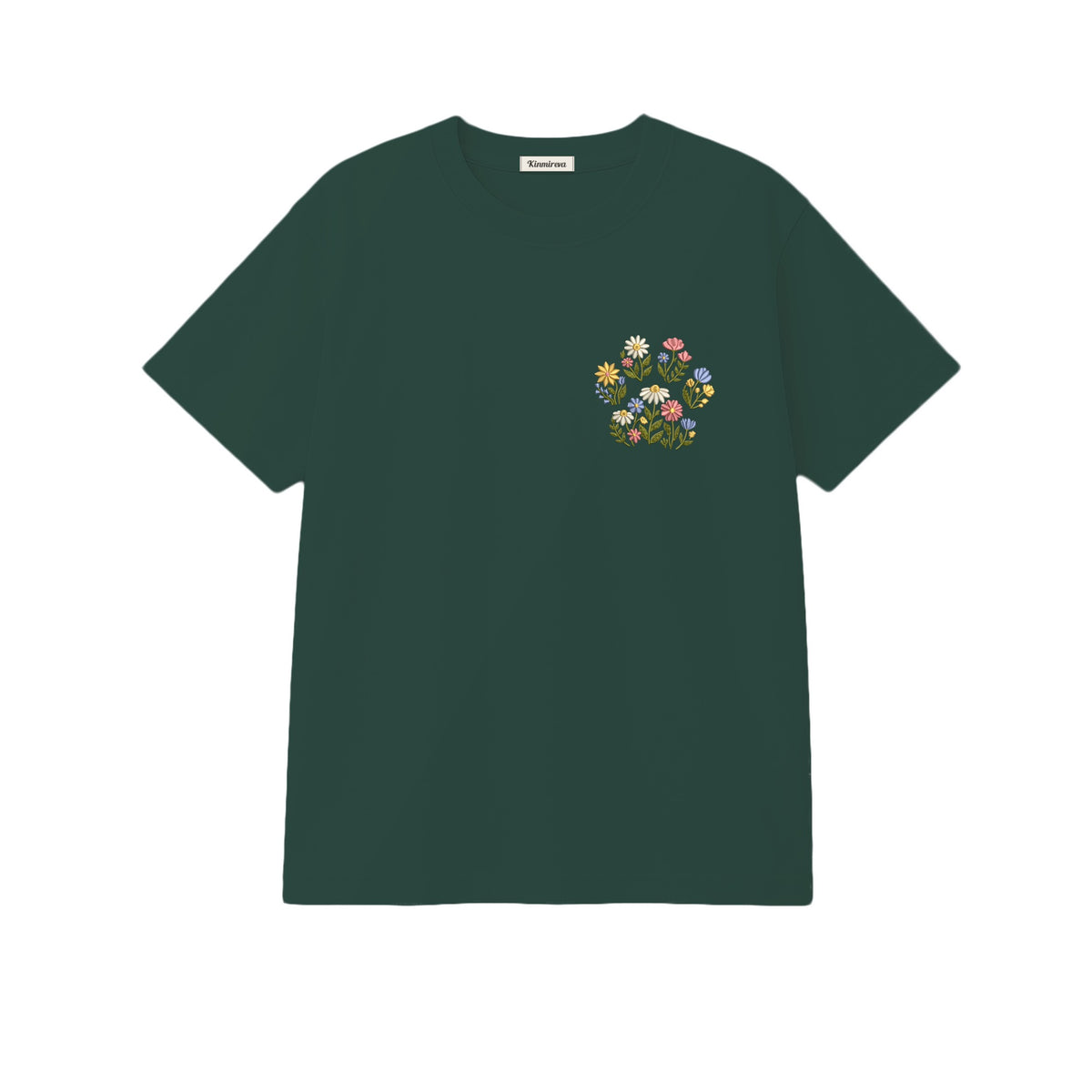 Custom Pet Name Floral Paw embroidered t-shirt in Forest Green — chest embroidery