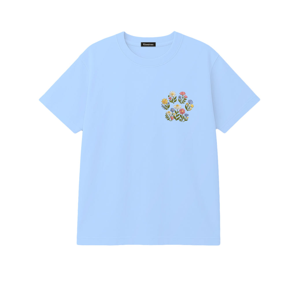 Custom Pet Name Floral Paw embroidered t-shirt in Light Blue — chest embroidery