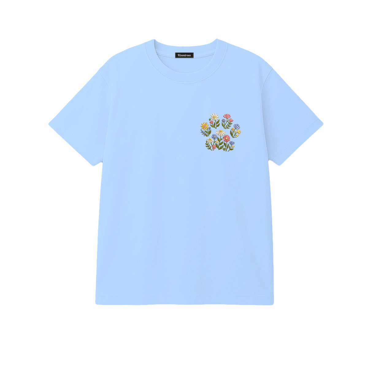 Custom Pet Name Floral Paw embroidered t-shirt in Light Blue — chest embroidery