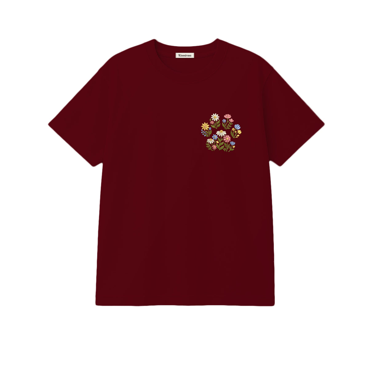 Custom Pet Name Floral Paw embroidered t-shirt in Marron — chest embroidery