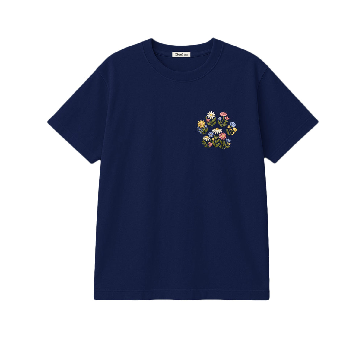 Custom Pet Name Floral Paw embroidered t-shirt in Navy — chest embroidery