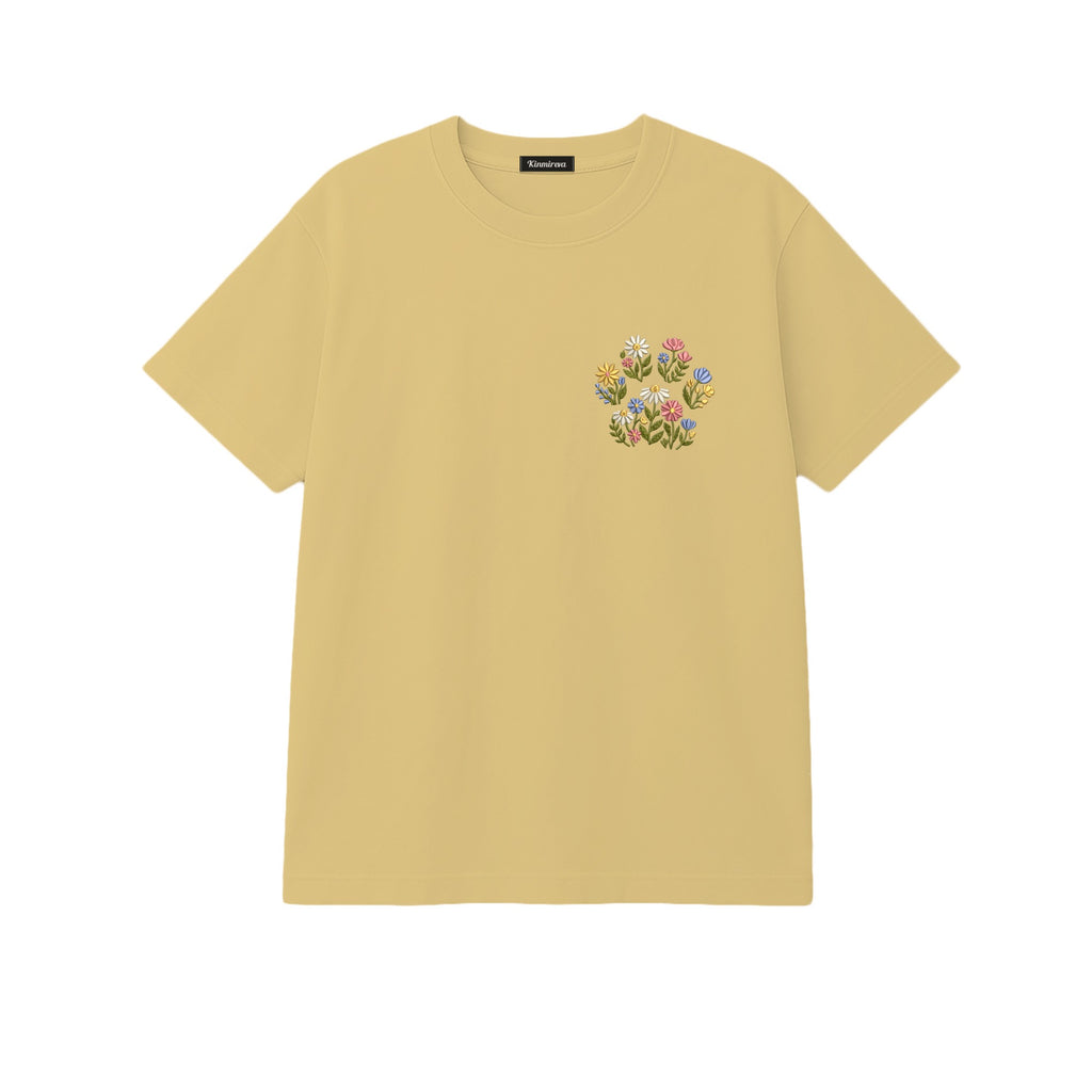 Custom Pet Name Floral Paw embroidered t-shirt in Sand — chest embroidery