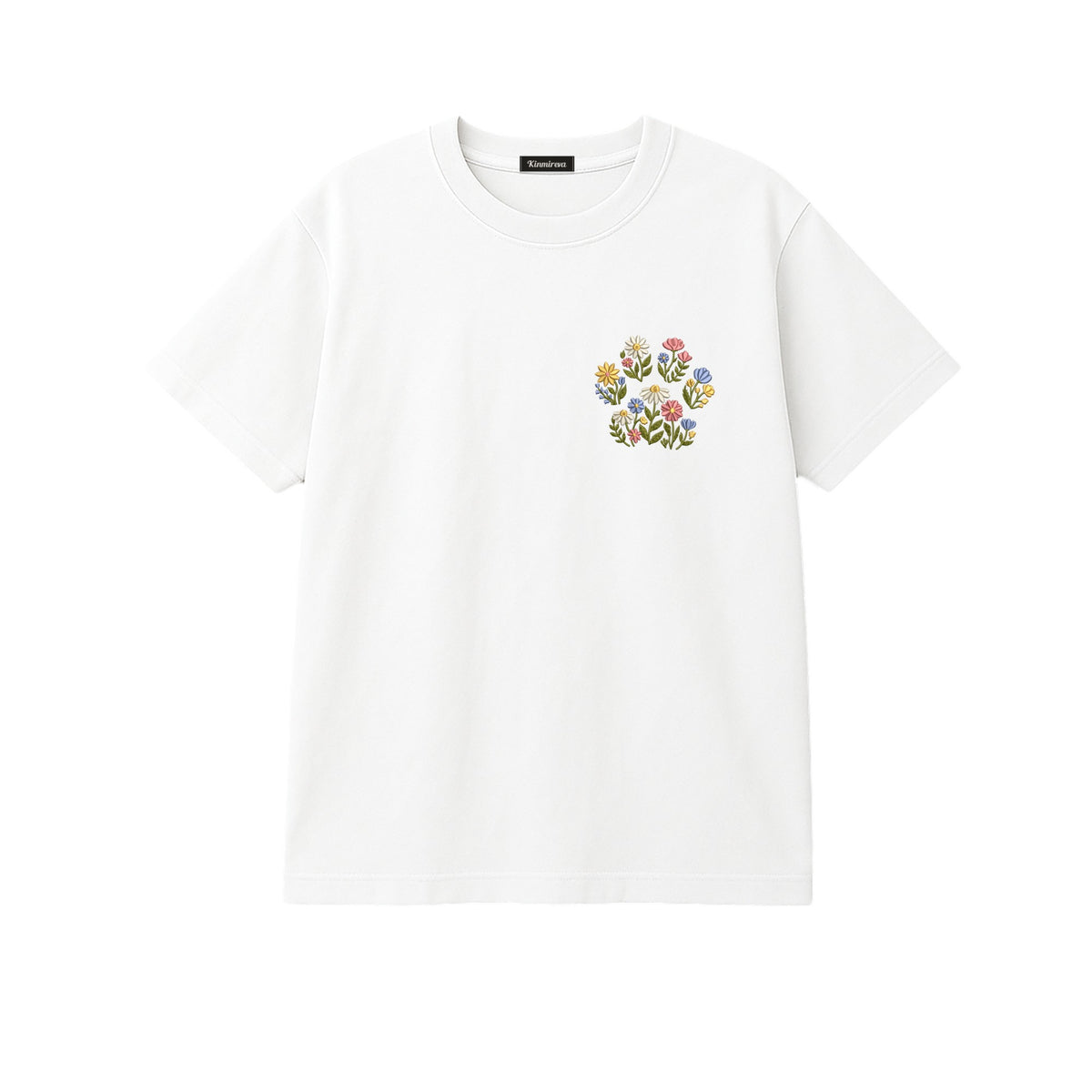 Custom Pet Name Floral Paw embroidered t-shirt in White — chest embroidery