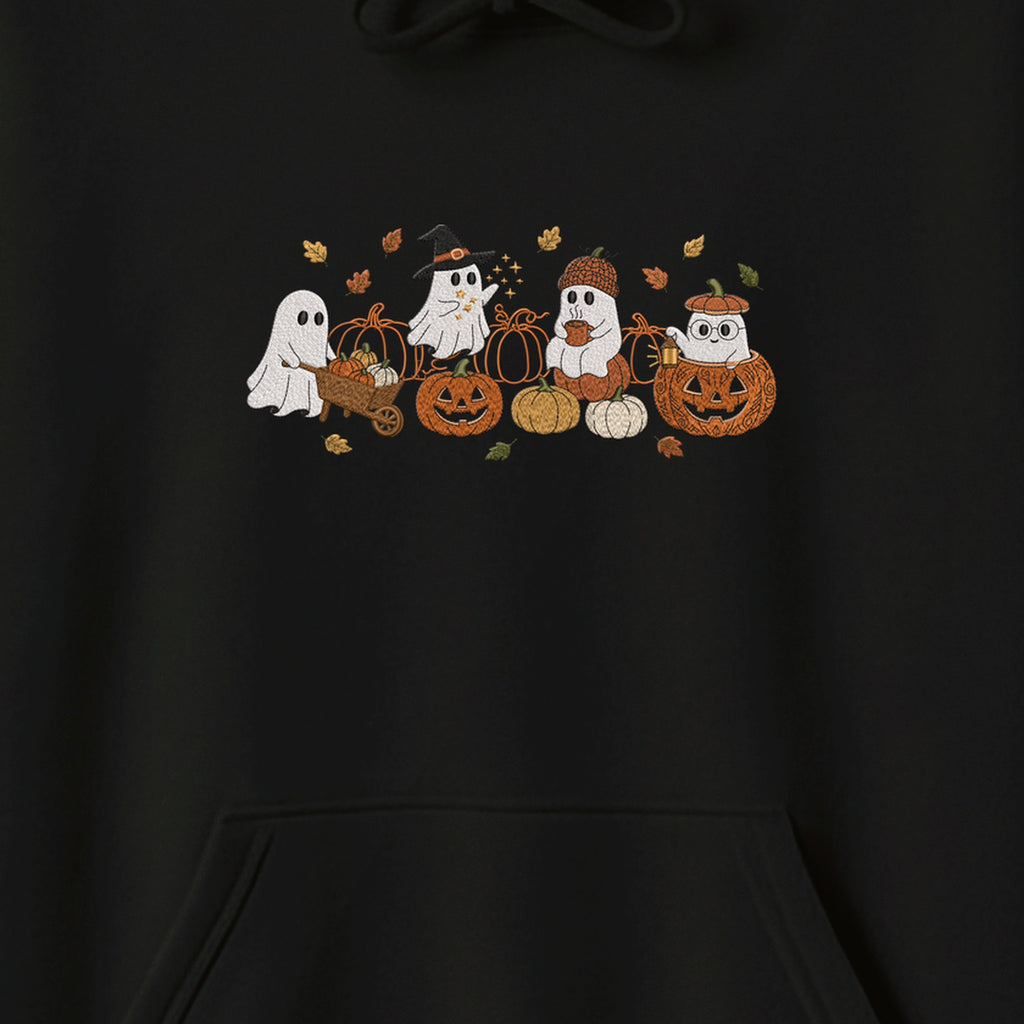 Ghost Pumpkin Patch Cute Halloween embroidered hoodie — chest embroidery