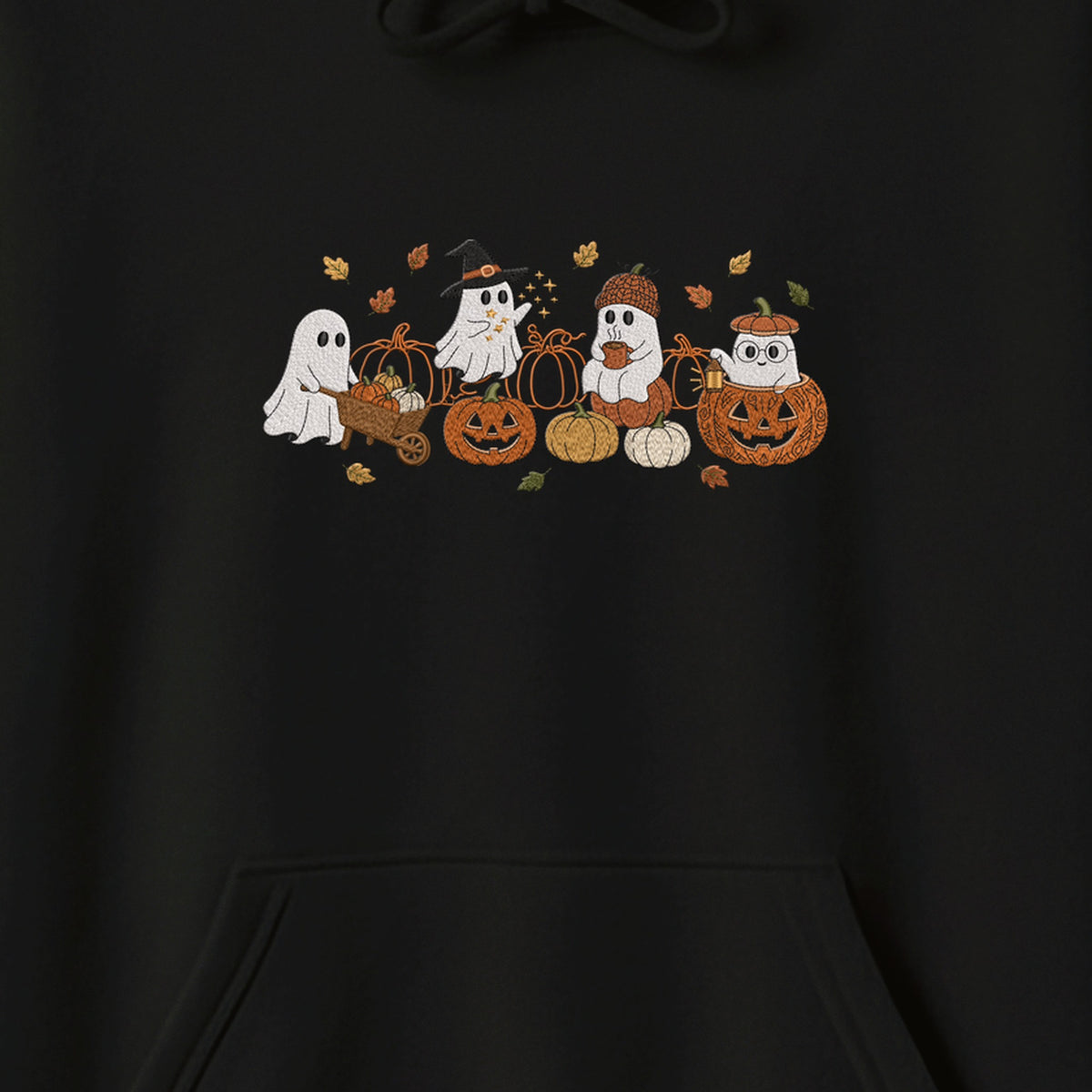 Ghost Pumpkin Patch Cute Halloween embroidered hoodie — chest embroidery
