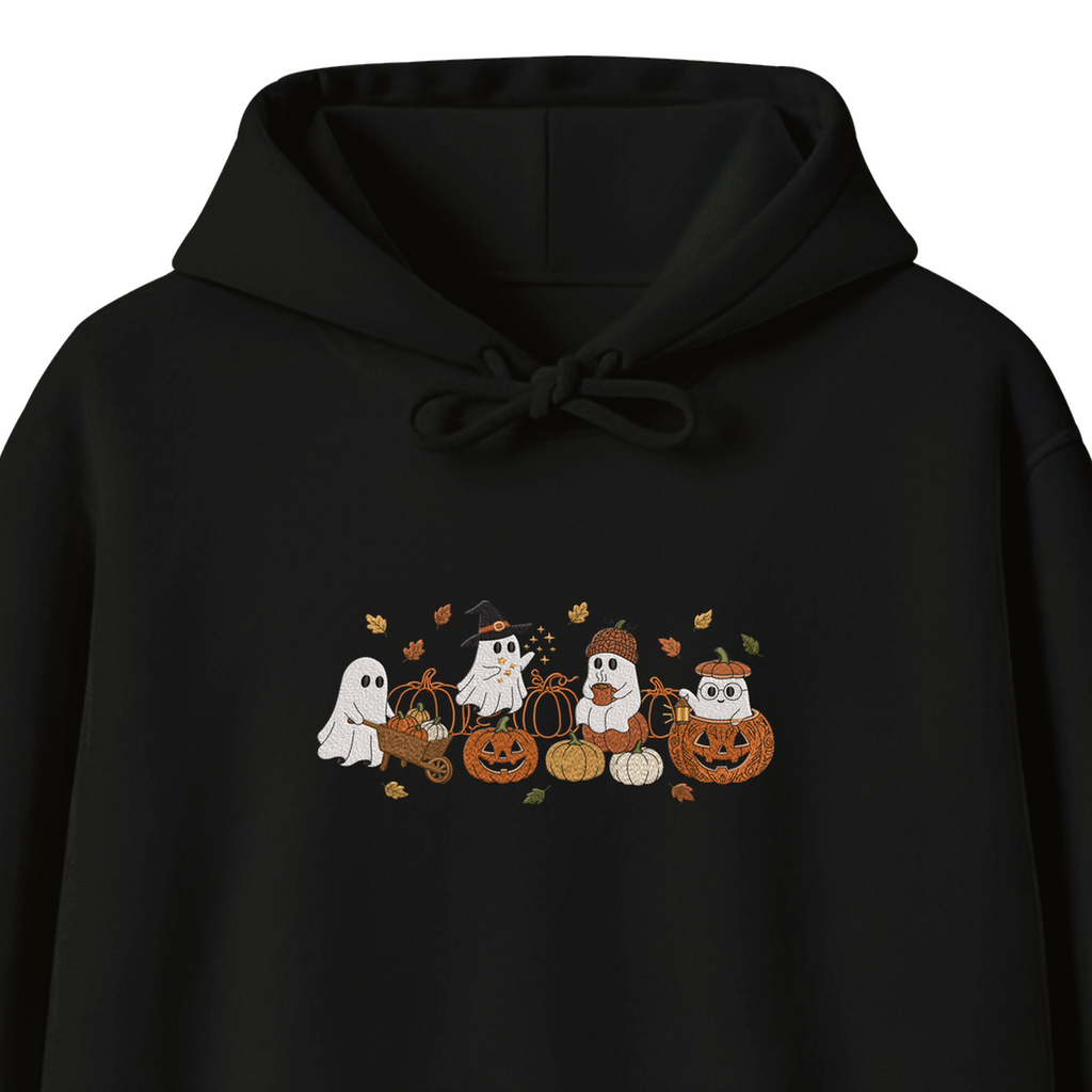 Ghost Pumpkin Patch Cute Halloween embroidered hoodie — chest embroidery