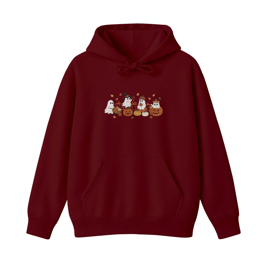 Ghost Pumpkin Patch Cute Halloween embroidered hoodie in Marron — chest embroidery
