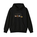Cats on a Broomstick Bats Moon Halloween embroidered hoodie in Black — front view
