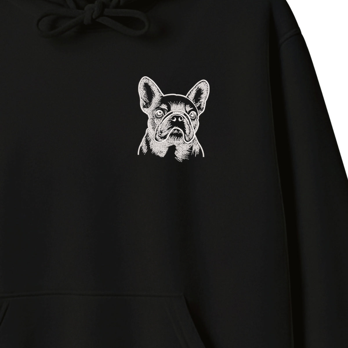 Custom Name French Bulldog Line Art embroidered hoodie — chest embroidery