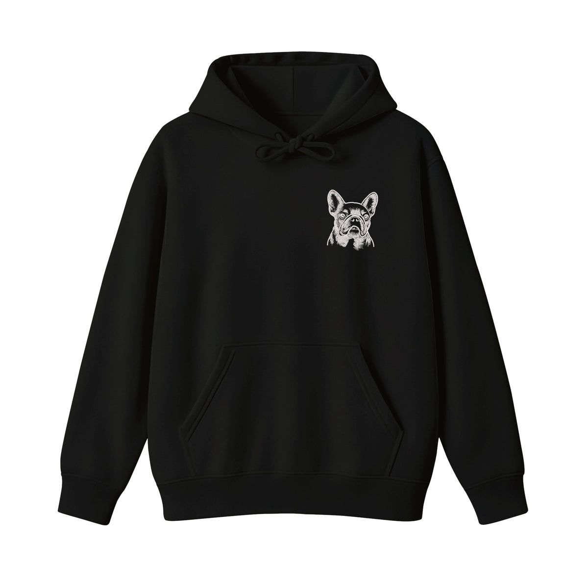 Custom Name French Bulldog Line Art embroidered hoodie in Black — front view