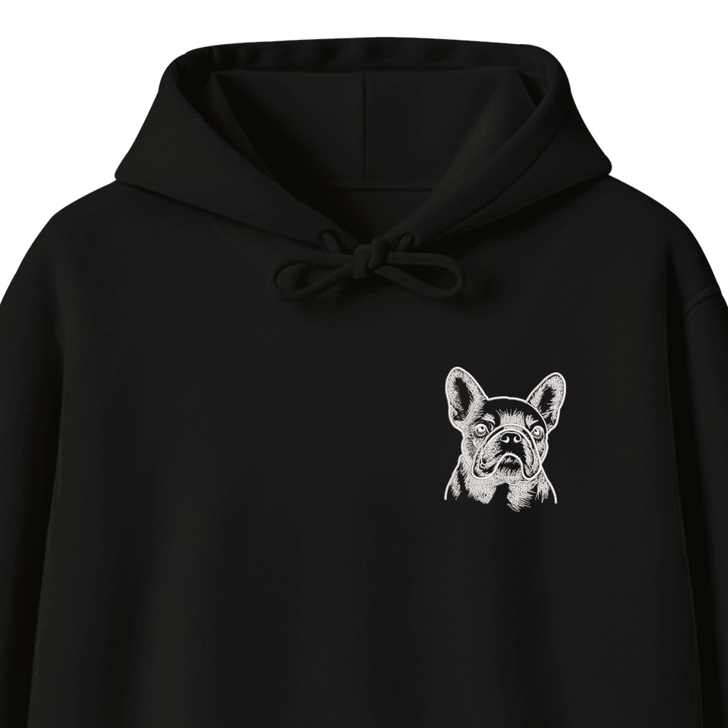 Custom Name French Bulldog Line Art embroidered hoodie — chest embroidery