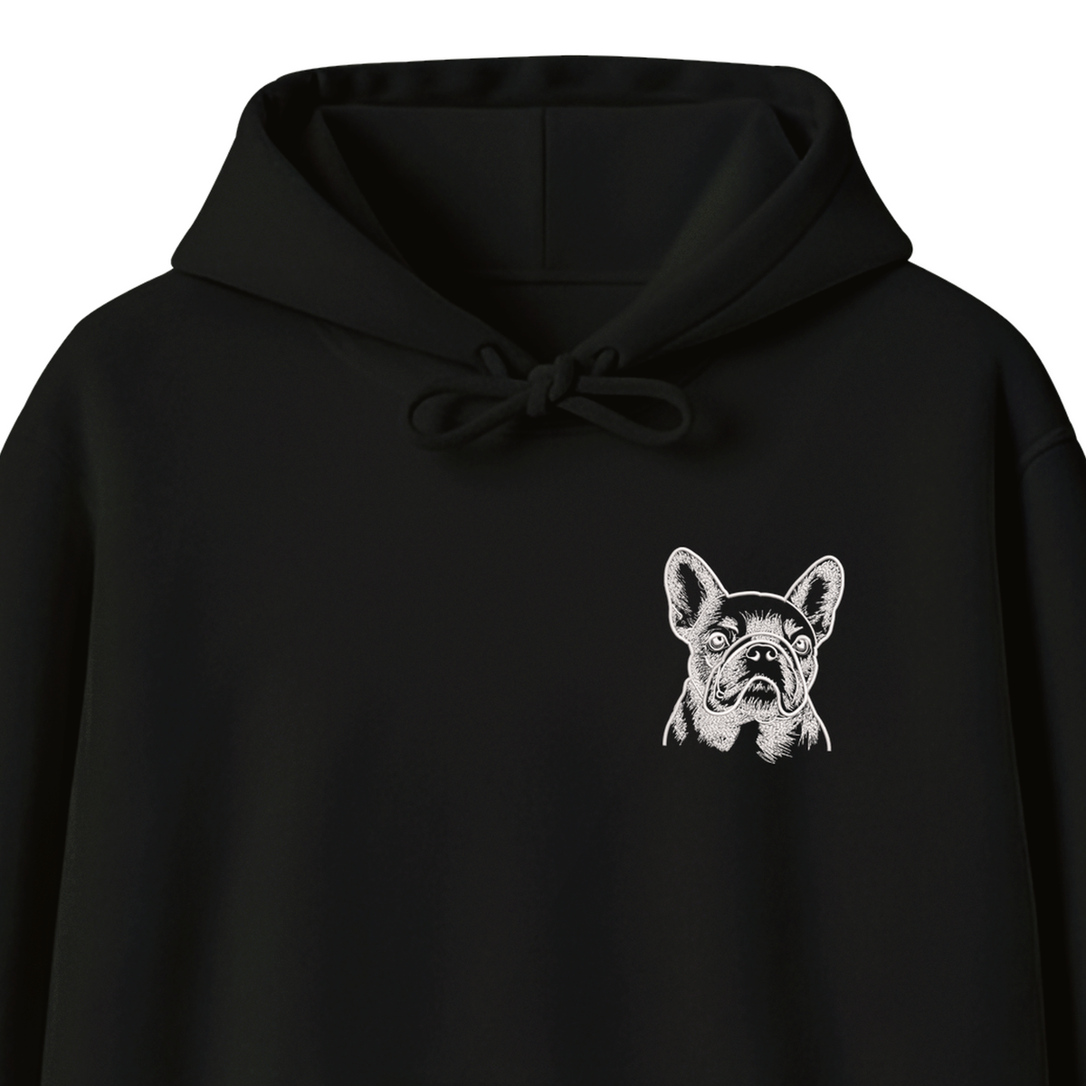 Custom Name French Bulldog Line Art embroidered hoodie — chest embroidery