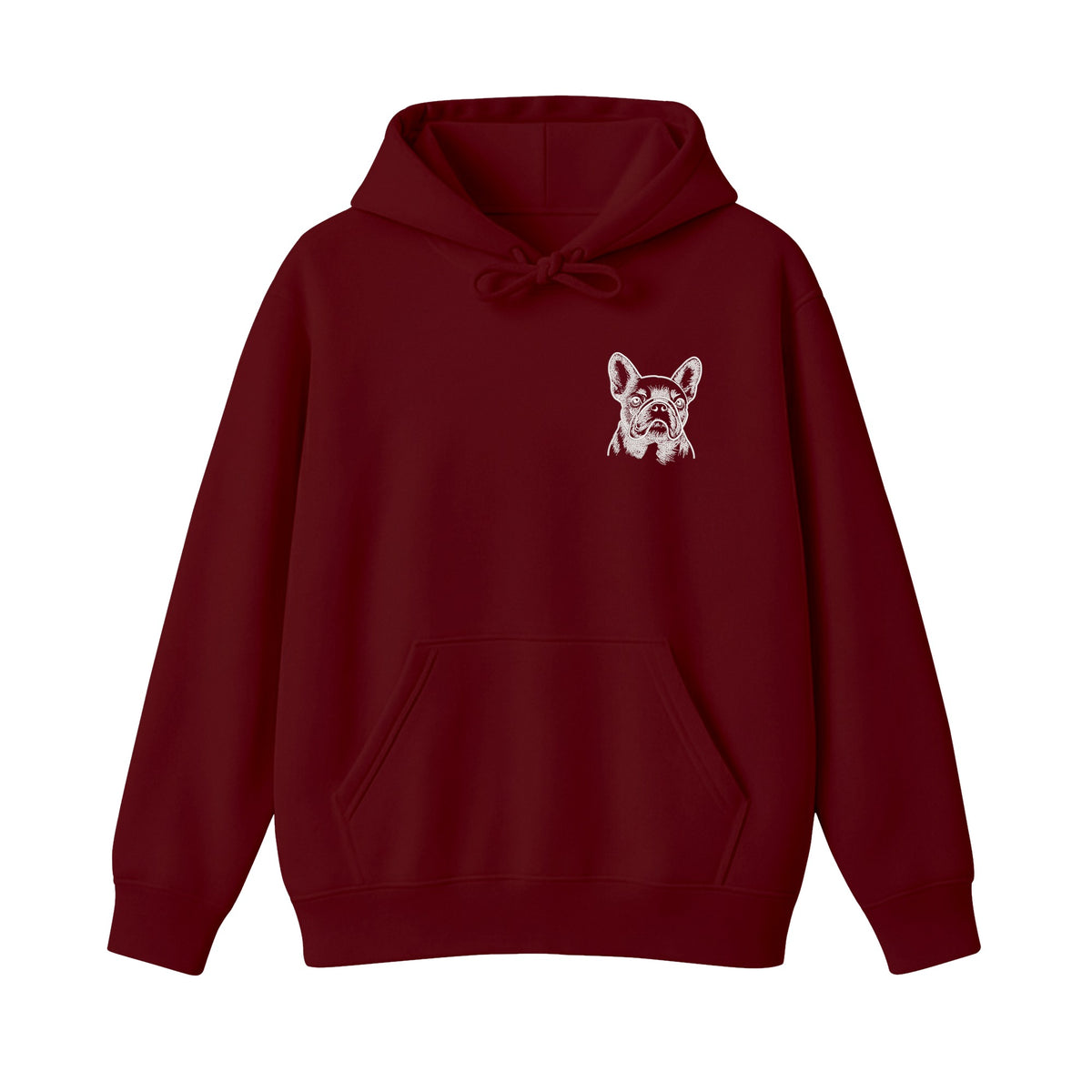 Custom Name French Bulldog Line Art embroidered hoodie in Marron — chest embroidery