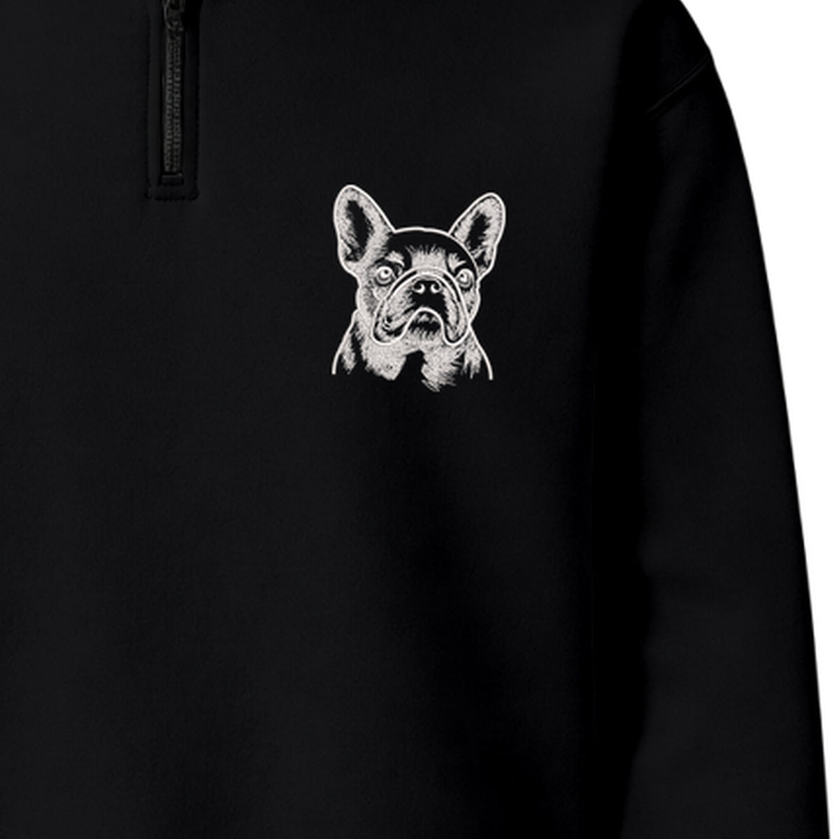 Custom Name French Bulldog Line Art embroidered quarter-zip — chest embroidery