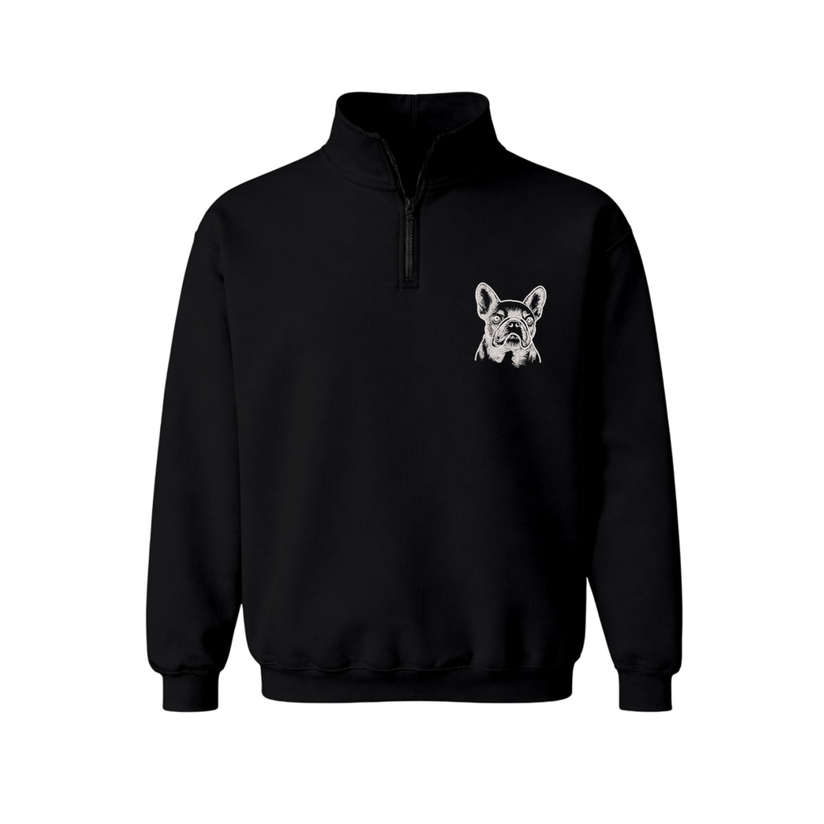 Custom Name French Bulldog Line Art embroidered quarter-zip in Black — front view