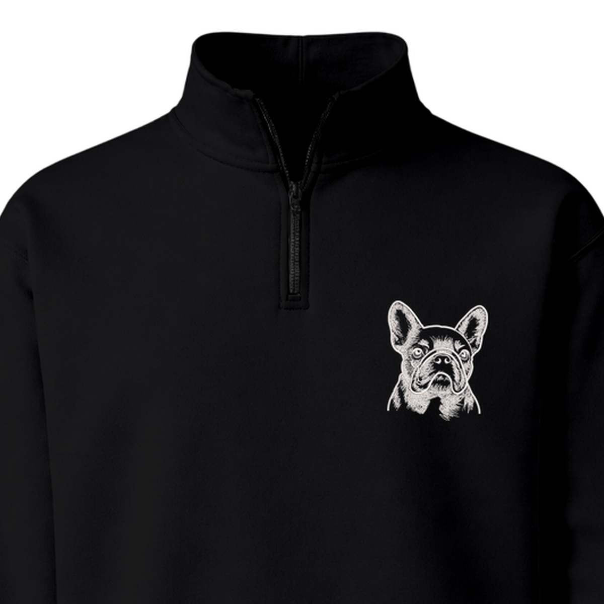 Custom Name French Bulldog Line Art embroidered quarter-zip — chest embroidery