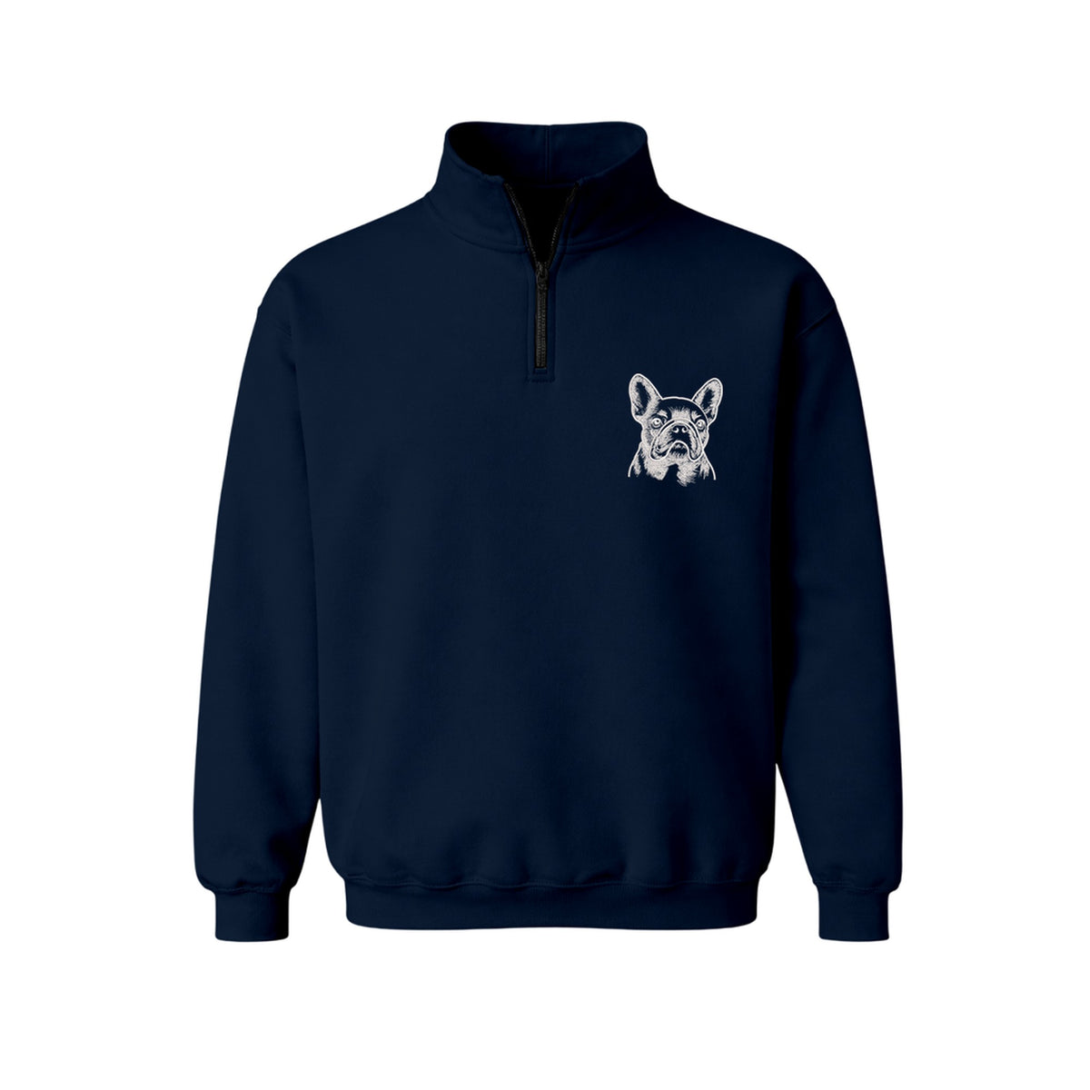 Custom Name French Bulldog Line Art embroidered quarter-zip in Navy — chest embroidery