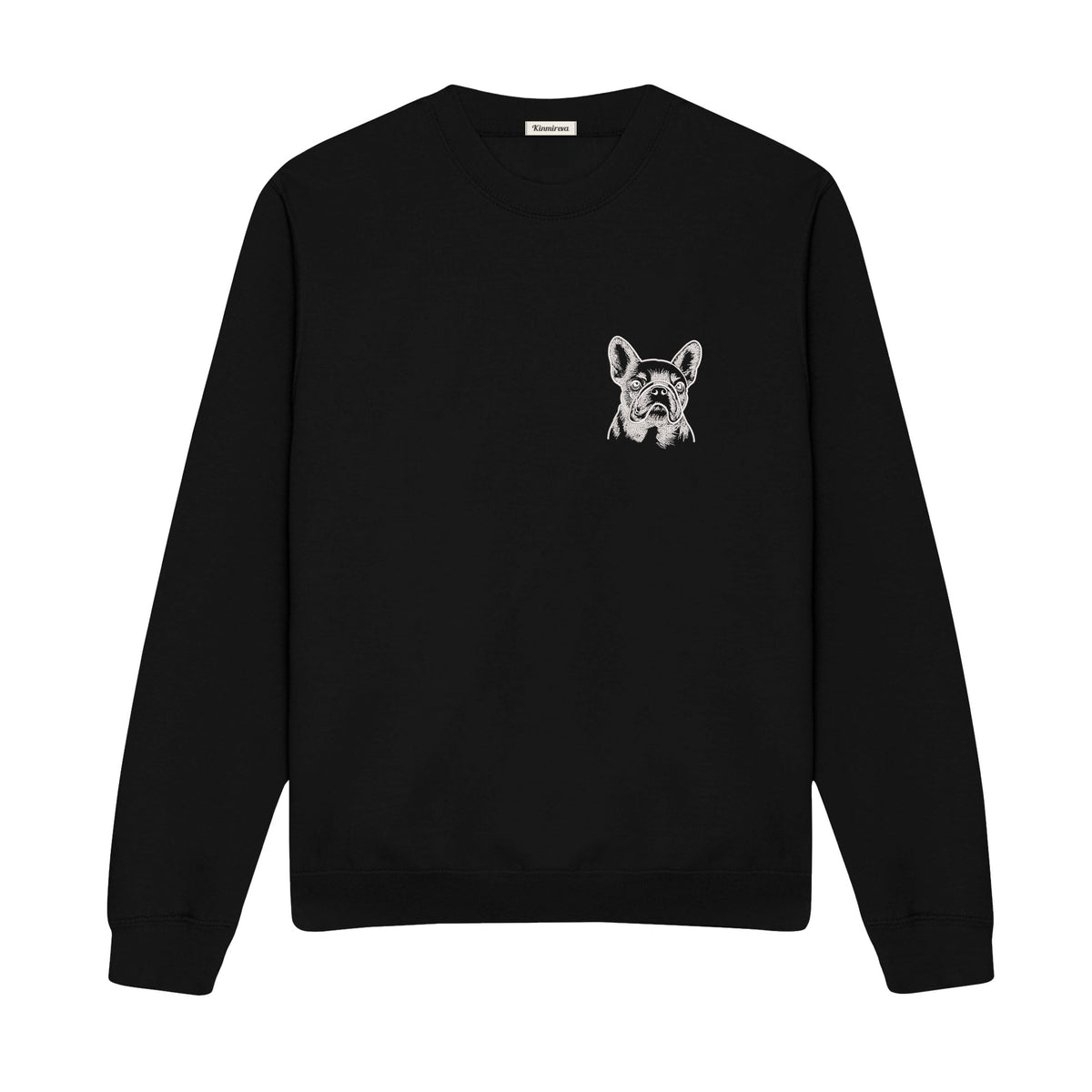 Custom Name French Bulldog Line Art embroidered sweatshirt in Black — front view